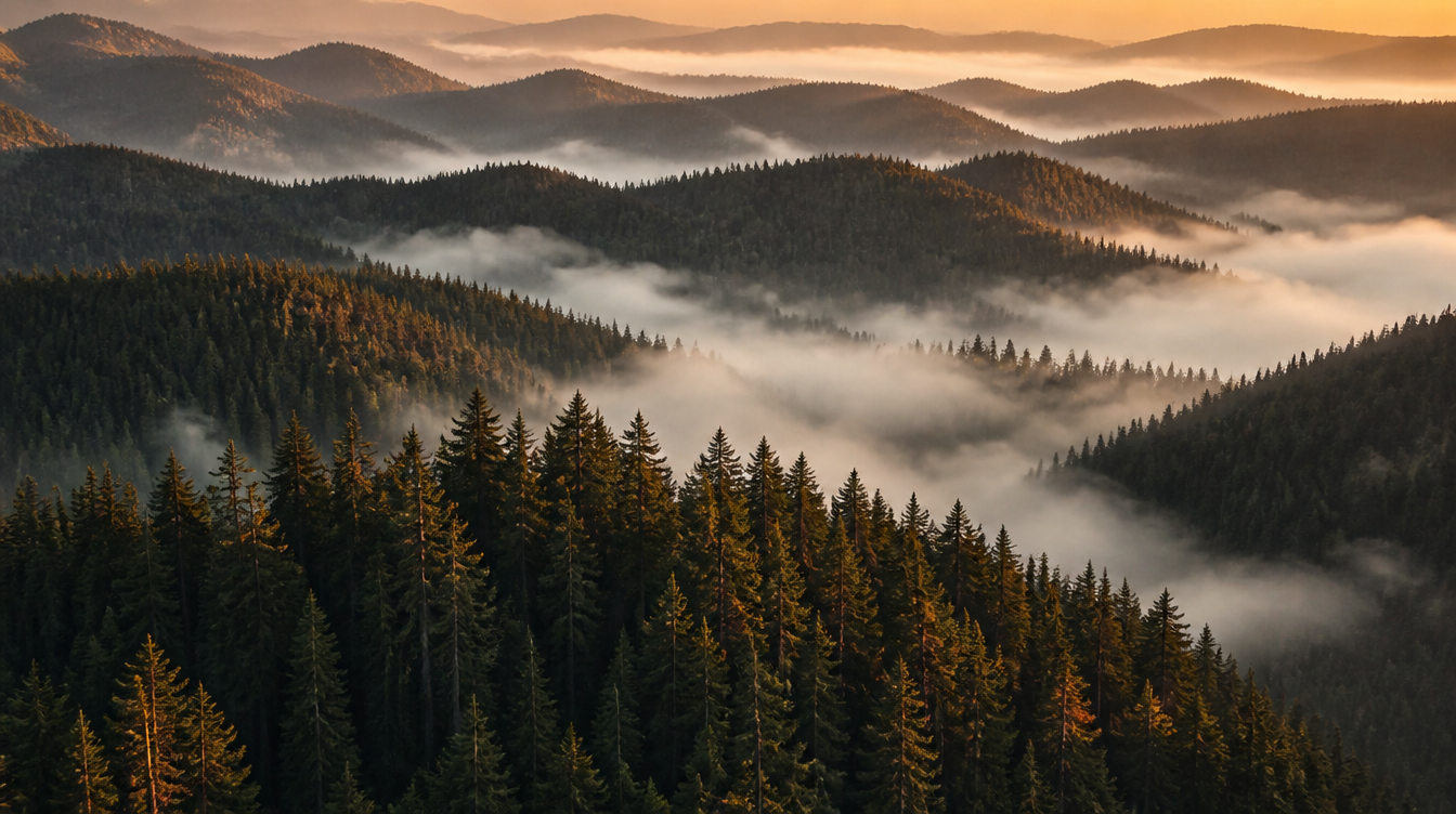 Timber ridge under gold morning light